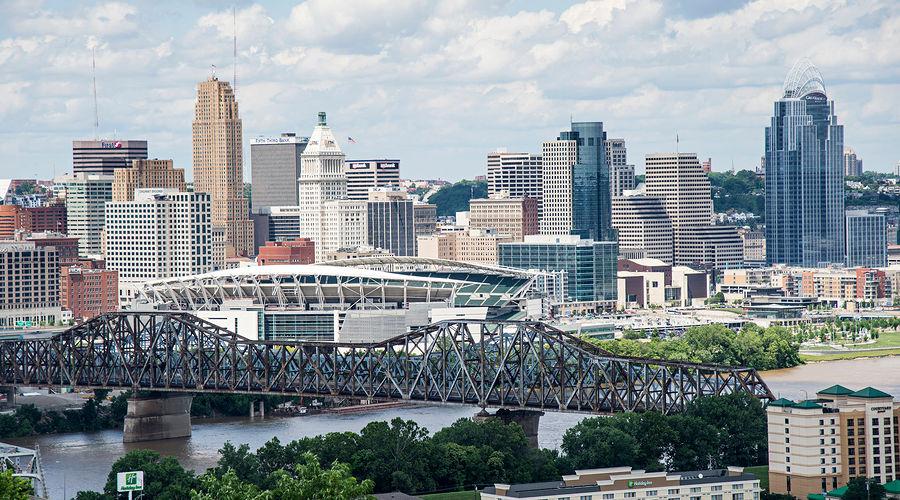 Cincinnati, Ohio - June 24, 2018: View of Cincinnati skyline. Cincinnati is the 3rd largest city in Ohio and 65th largest city in the USA.